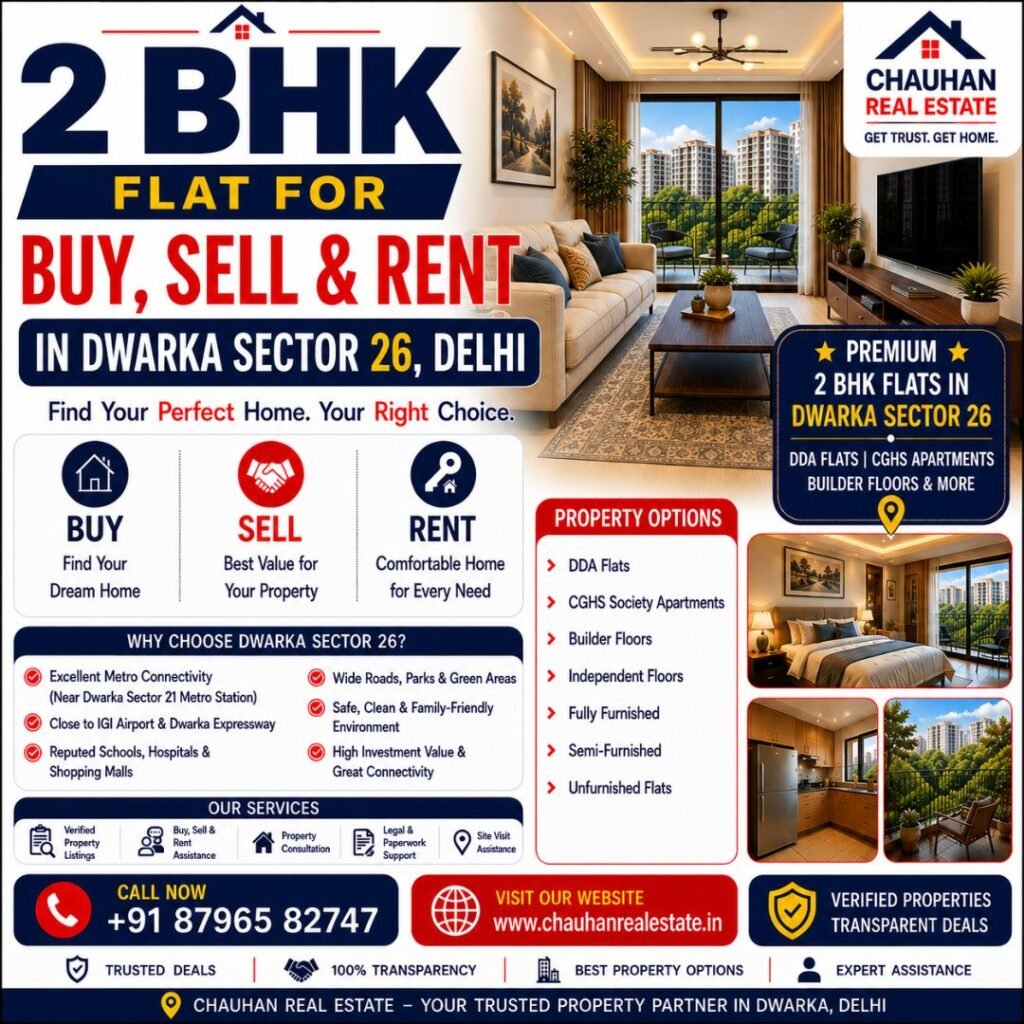 2 BHK Flat for Buy, Sell & Rent in Dwarka Sector 26 Delhi