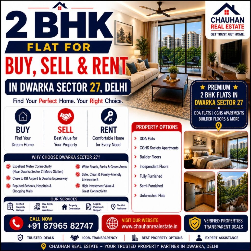2 BHK Flat for Buy, Sell & Rent in Dwarka Sector 27 Delhi