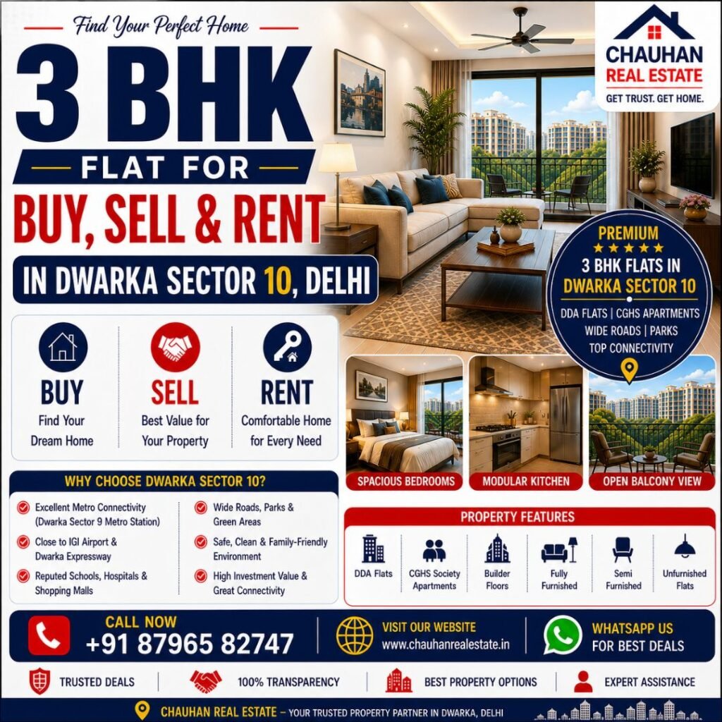 3 BHK Flat for Buy Sell & Rent in Dwarka Sector 10 Delhi