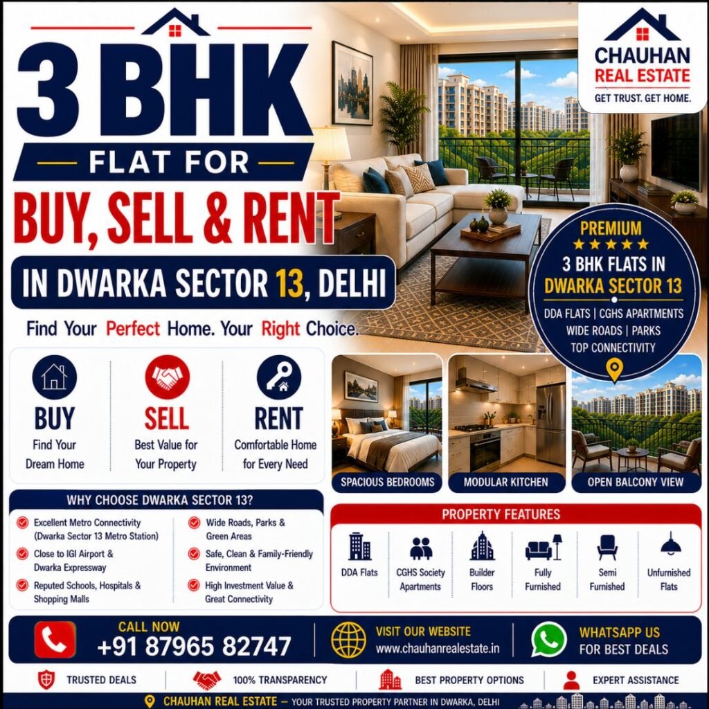 3 BHK Flat for Buy Sell & Rent in Dwarka Sector 13 Delhi