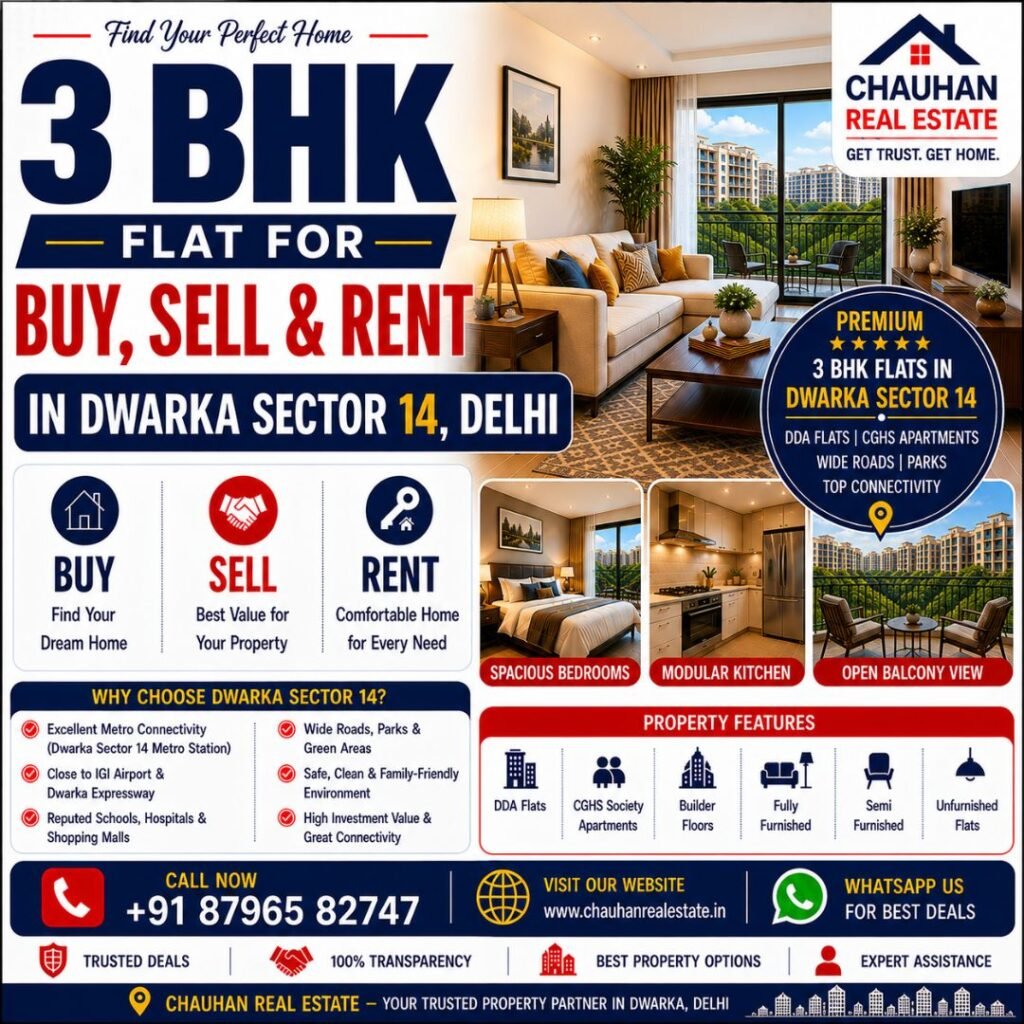 3 BHK Flat for Buy Sell & Rent in Dwarka Sector 14 Delhi