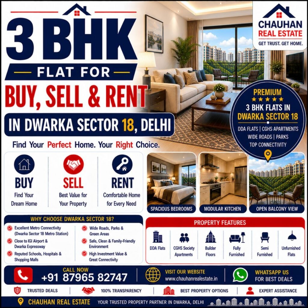 3 BHK Flat for Buy Sell & Rent in Dwarka Sector 18 Delhi