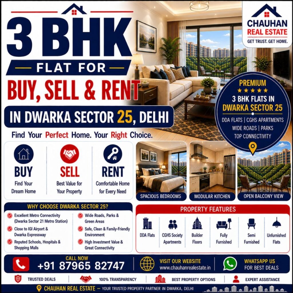 3 BHK Flat for Buy Sell & Rent in Dwarka Sector 25 Delhi