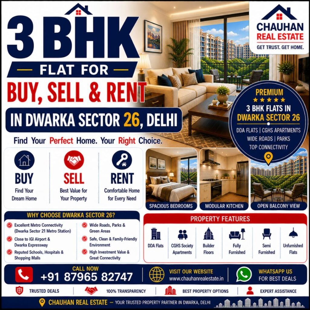 3 BHK Flat for Buy Sell & Rent in Dwarka Sector 26 Delhi