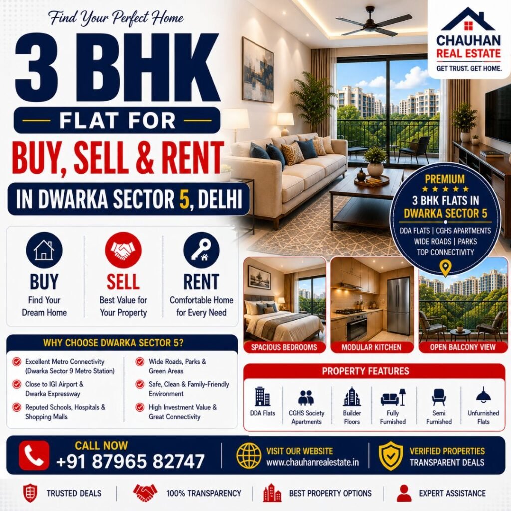 3 BHK Flat for Buy, Sell & Rent in Dwarka Sector 5 Delhi