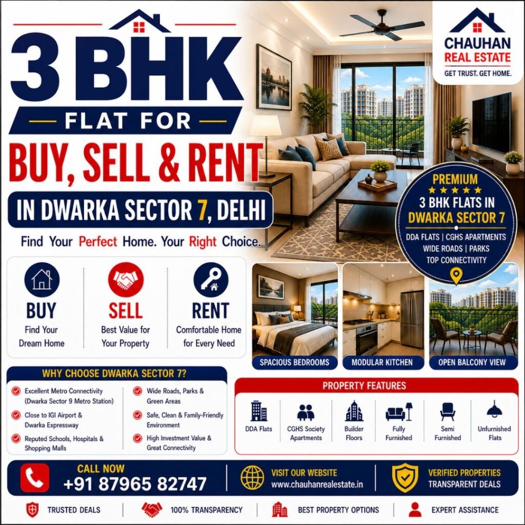 3 BHK Flat for Buy, Sell & Rent in Dwarka Sector 7 Delhi