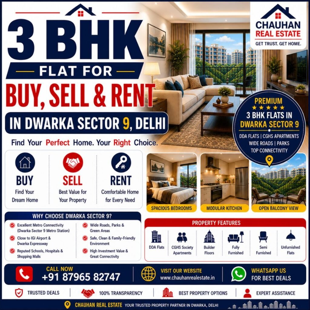 3 BHK Flat for Buy Sell & Rent in Dwarka Sector 9 Delhi