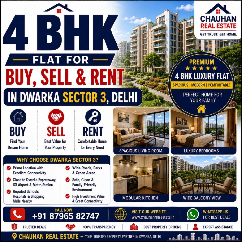 4 BHK Flat for Buy Sell & Rent in Dwarka Sector 3 Delhi
